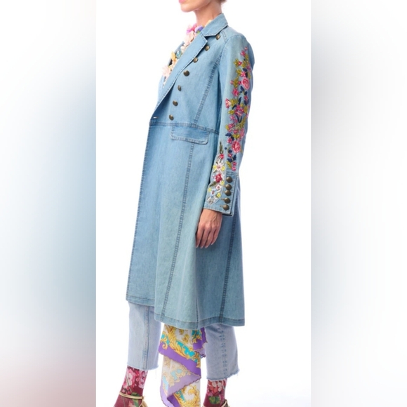ARATTA The New Yorker Embroidered Denim Coat with Floral Details. Sz M NWT - Picture 3 of 13